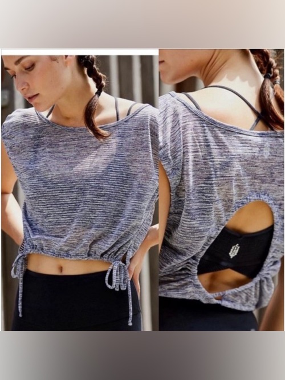Free People Movement Tied & True Open Back Crop Top Heather Grey Size Small